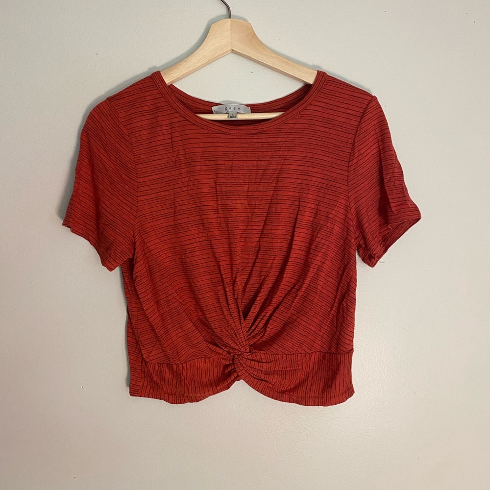 Red cropped striped tee